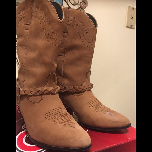 Soft Rich Tan Suede Cowboy Boots by Dingo - Picture 4 of 8